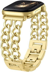 Gold Band Compatible with Apple Watch Bands for Women 40mm 42mm 38mm 41mm 44mm 45mm 46mm, Metal Double Chain Link Design Bracelet Replacement for iWatch Series 11 10 9 8 7 6 5 4 3 2 1(No Case)
