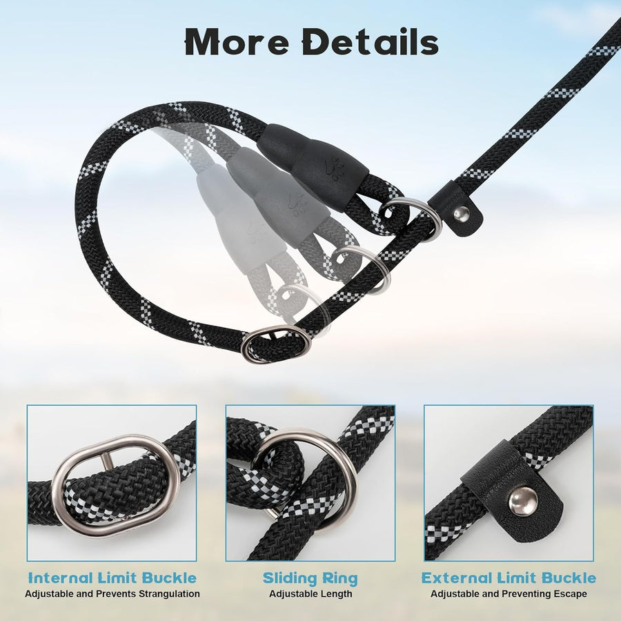 Dog Leash 6 FT with Comfortable Padded Handle, Training Loop Leash with Highly Reflective Threading for Medium Dogs, Black