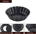 4 Pack Tart Pans Tortilla Pan Set Mini Molds Carbon Steel Taco Shell for Baking 3 Inch Salad Bowl Maker with Removable Bottom NonStick Fluted Side Quiche Cakes Pies (Black)