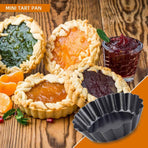 4 Pack Tart Pans Tortilla Pan Set Mini Molds Carbon Steel Taco Shell for Baking 3 Inch Salad Bowl Maker with Removable Bottom NonStick Fluted Side Quiche Cakes Pies (Black)