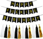 Black & White Gold Tissue Paper Tassels Garland Happy Birthday Banner - Funny 30th, 40th, 50th Party Decorations