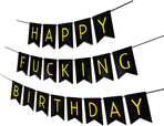 Black & White Gold Tissue Paper Tassels Garland Happy Birthday Banner - Funny 30th, 40th, 50th Party Decorations