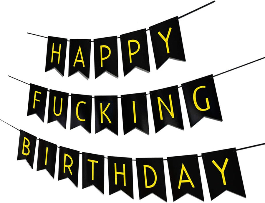 Black & White Gold Tissue Paper Tassels Garland Happy Birthday Banner - Funny 30th, 40th, 50th Party Decorations
