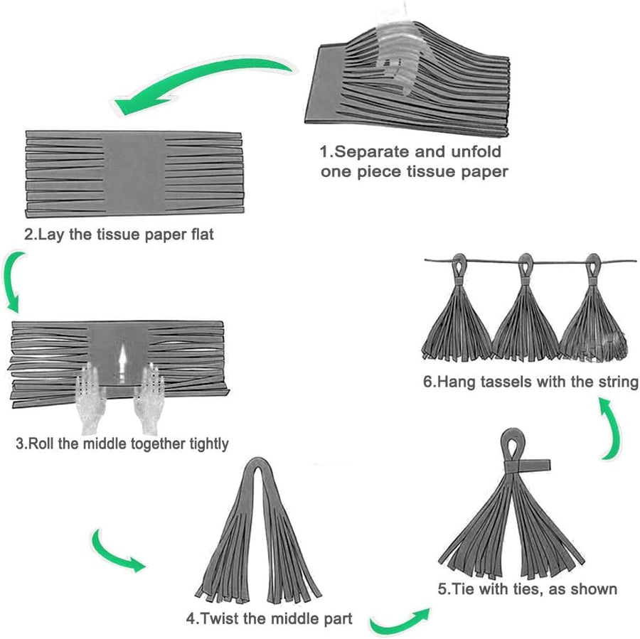 Black & White Gold Tissue Paper Tassels Garland Happy Birthday Banner - Funny 30th, 40th, 50th Party Decorations