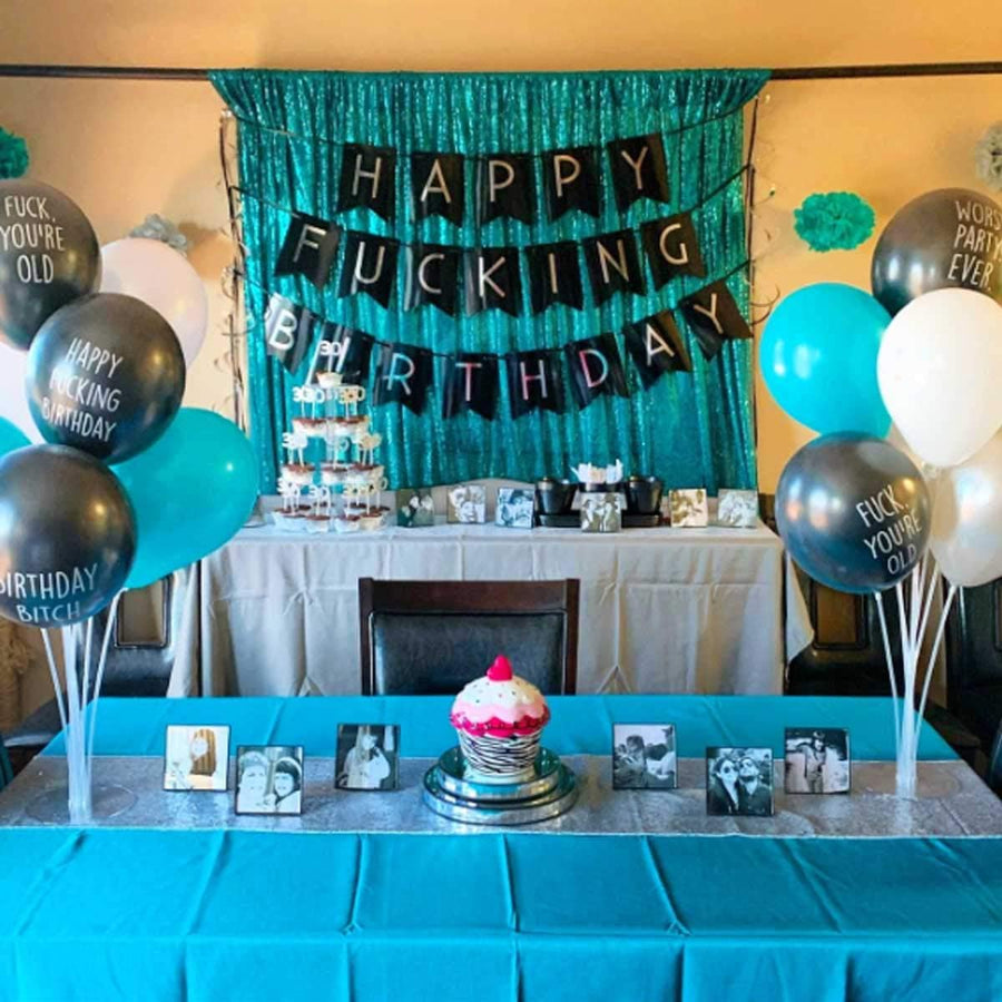 Black & White Gold Tissue Paper Tassels Garland Happy Birthday Banner - Funny 30th, 40th, 50th Party Decorations