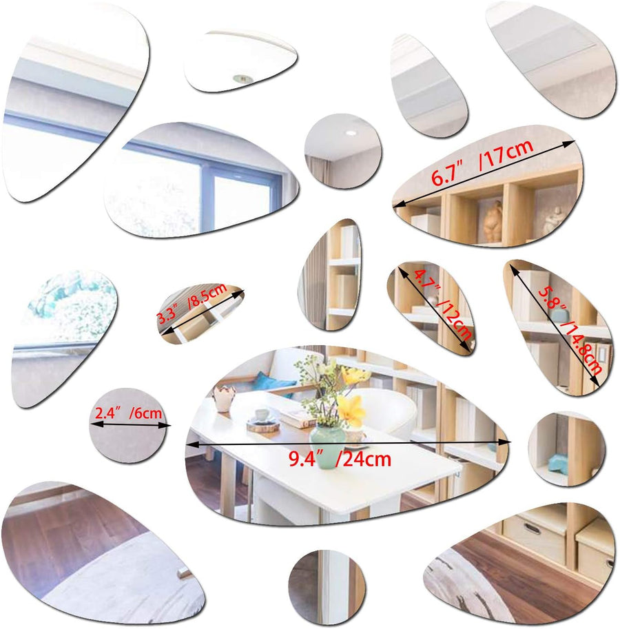 Petluno 18PCS Silver Mirror Decals Acrylic Cobblestone Shape Wall Stickers(Not a Real Mirror), DIY Decor for Home Room Bedroom Office Decoration