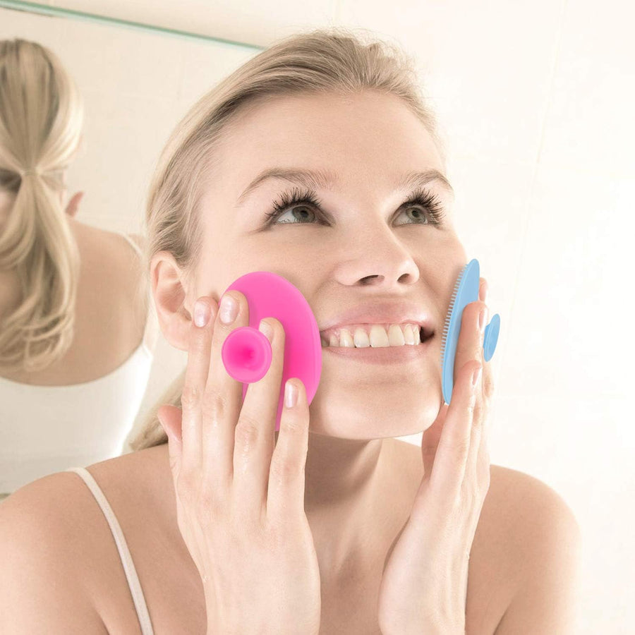 Face Scrubber,2 Pack Soft Silicone Scrubbies Facial Cleansing Pad Exfoliator Scrub Brush Scrubby for Massage Pore Blackhead Removing Exfoliating,Cool Gift Girl Rose Pink+blue; 2