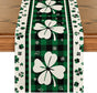 Green Clover Buffalo Plaid Shamrocks St.Patrick's Day Table Runner, Seasonal Kitchen Dining Table Decoration for Indoor Home Party 13x72 Inch