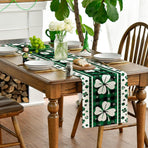 Green Clover Buffalo Plaid Shamrocks St.Patrick's Day Table Runner, Seasonal Kitchen Dining Table Decoration for Indoor Home Party 13x72 Inch