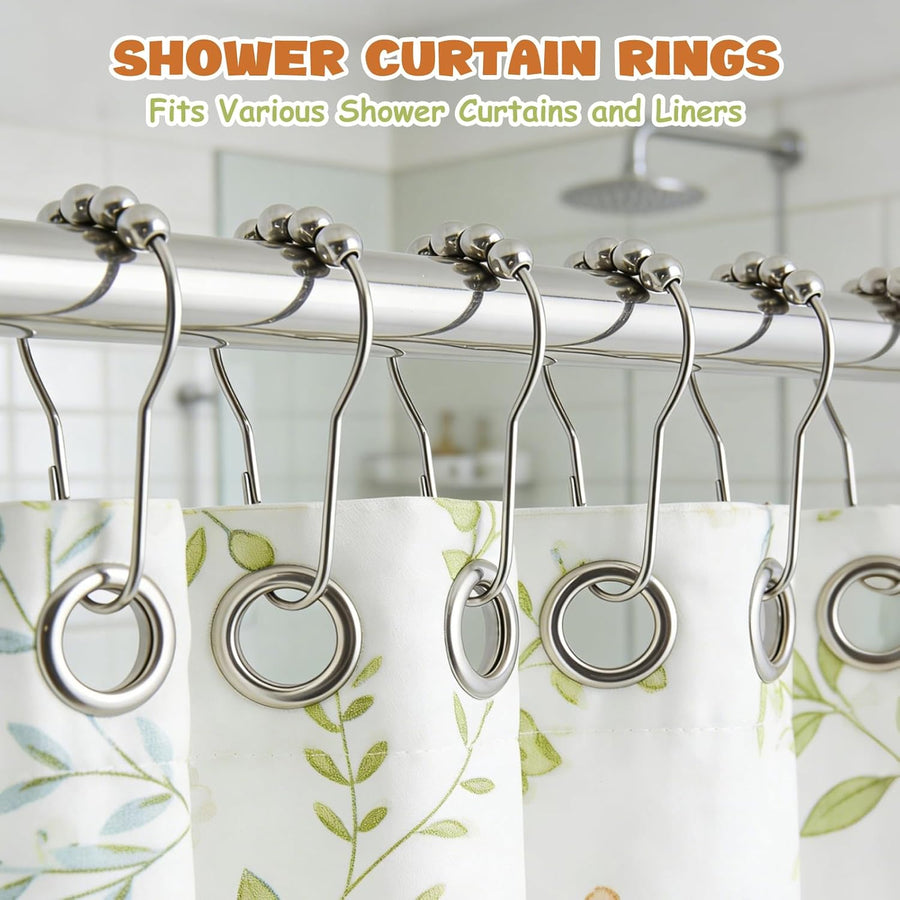 12 Shower Curtain Hooks, Suitable for Bathroom Shower rods for Rust-Proof Decorative Stainless Steel Shower Curtain Hooks, Silver