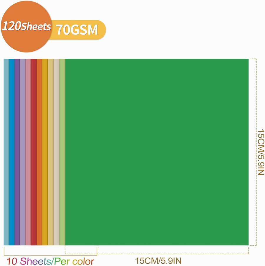 Colorful Origami Paper 120 Sheets, 12 Bright Colors 6 Inch 70gsm Double-Sided Square Folding Paper for DIY Arts Crafts Projects Kids Adults