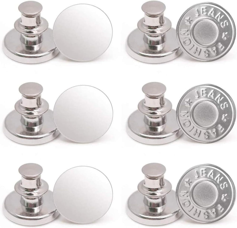 12 Sets Button Pins for Jeans, No Sew Jean Buttons Replacement,Removable Adjustable Instant Extender or Reduce Any Pants Waist (Silver)