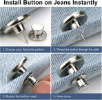 12 Sets Button Pins for Jeans, No Sew Jean Buttons Replacement,Removable Adjustable Instant Extender or Reduce Any Pants Waist (Silver)