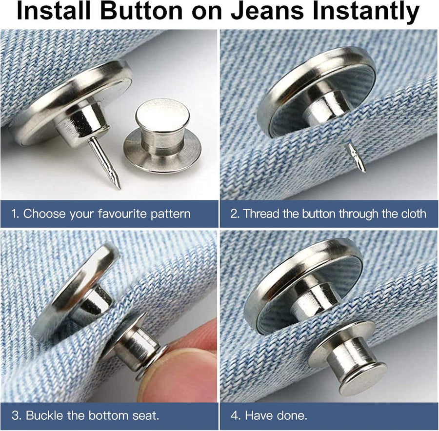 12 Sets Button Pins for Jeans, No Sew Jean Buttons Replacement,Removable Adjustable Instant Extender or Reduce Any Pants Waist (Silver)