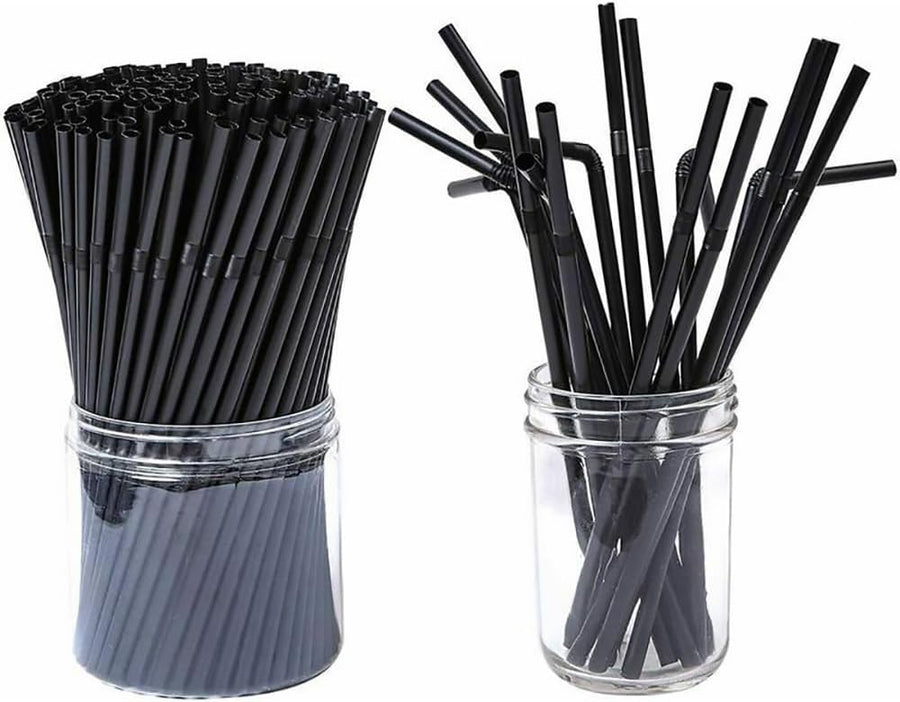 Flexible Plastic Straws Bendable for Drinking, Diameter 5 MM Length 21 CM (8.27 Inches), 100 PCS, Black, Standard Length