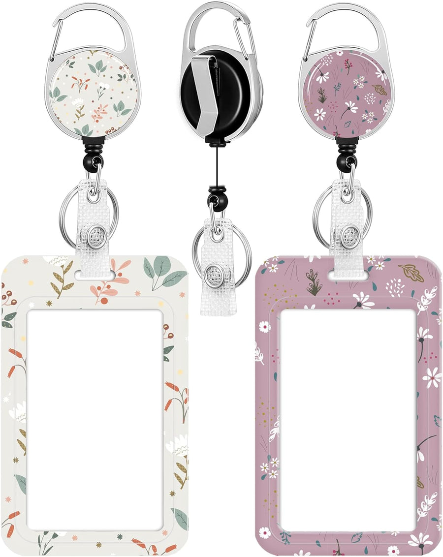 2 Pack Badge Holder and Heavy Duty Retractable Reel, ID Badge Holders with Retractable Clip for Nurse Teacher Student Office Women Men