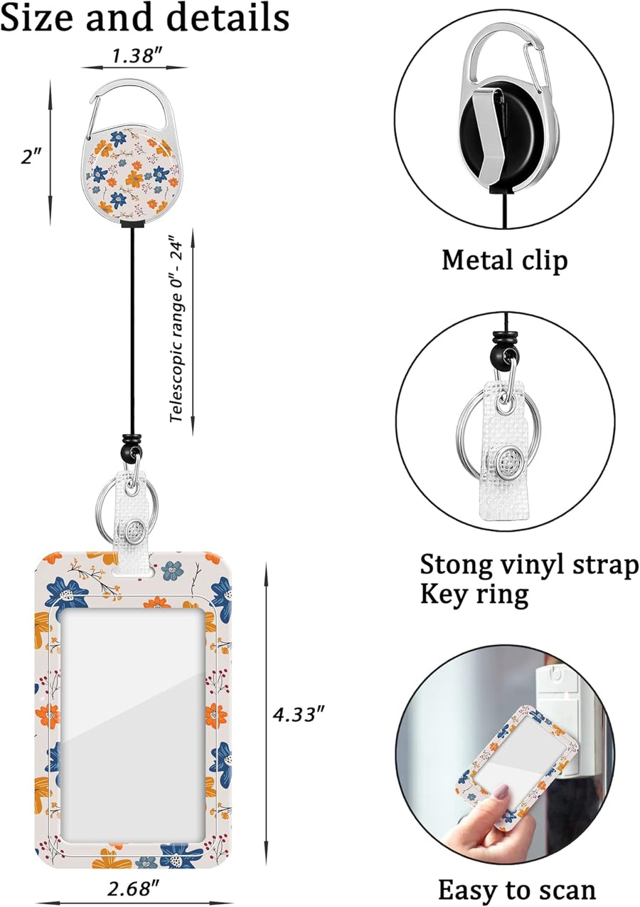 2 Pack Badge Holder and Heavy Duty Retractable Reel, ID Badge Holders with Retractable Clip for Nurse Teacher Student Office Women Men