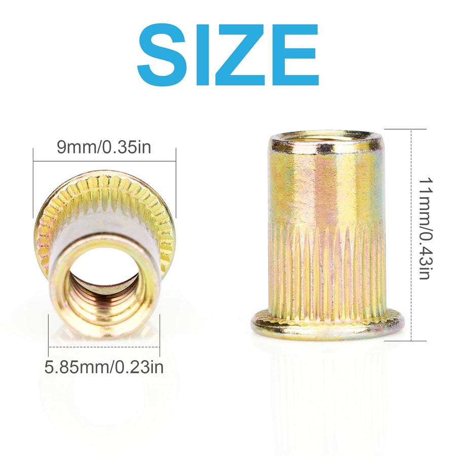 Rivet Nuts, 100Pcs M5 Rivet Nuts,Zinc Plated Finish Carbon Steel Flat Head Rivnut Threaded Insert