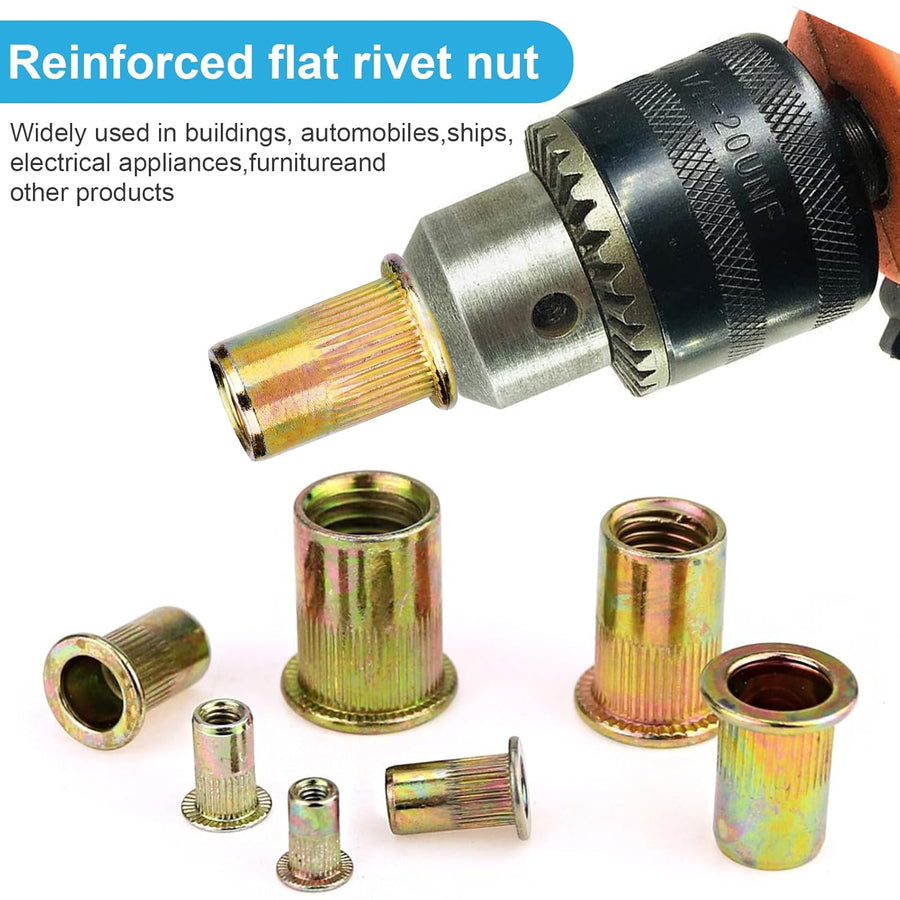 Rivet Nuts, 100Pcs M5 Rivet Nuts,Zinc Plated Finish Carbon Steel Flat Head Rivnut Threaded Insert