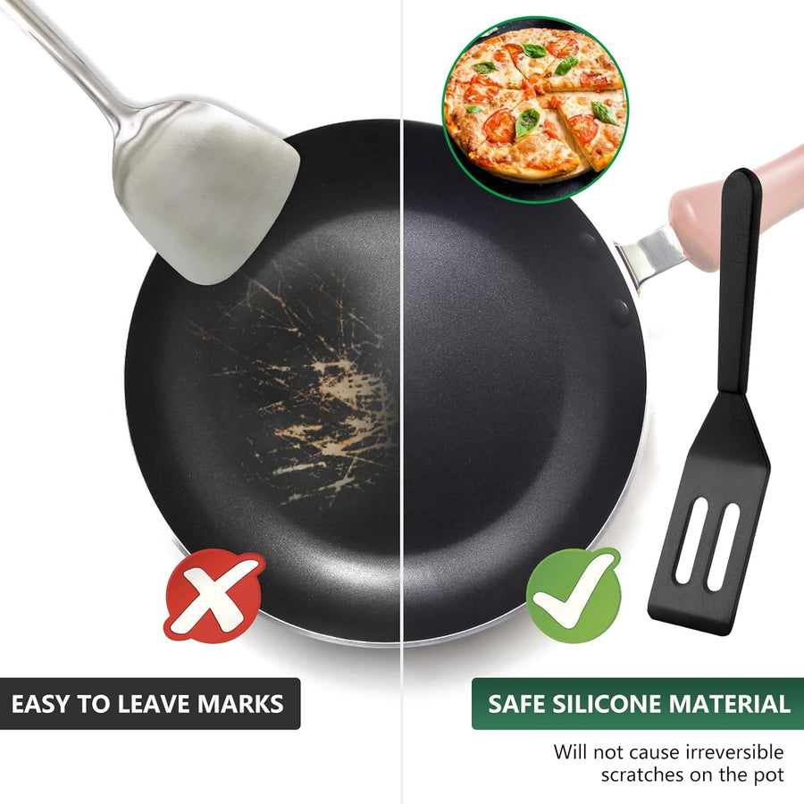 【2 Pack】 Small Spatula for Nonstick Cookware Mini Spatulas for kitchen Use,Heat-Resistant Silicone Thin Spatula Cooking Baking (Black-2)