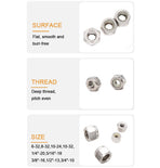 50pcs 1/4-20 Inch Nylon Inserted Self Locking Nuts - 304 Stainless Steel, 1/4" Nylock Nuts for Furniture, Tools, Handle