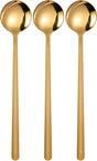 3 Pack Coffee Spoons, Stainless Steel Dessert Spoons, Small Tea Spoon, Long Handle Spoon for Ice Cream, Latte, Hot Chocolate, and Cake (Gold, 5.3 inch)