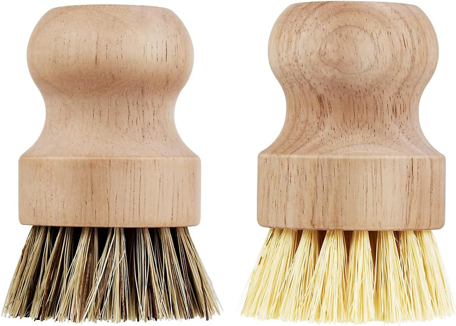 2 Pcs Dish Brush, Wood Dishes Scrub Brush, Pot Brush for Kitchen Cleaning Dishes Pots Pans (Sisal and Palm)