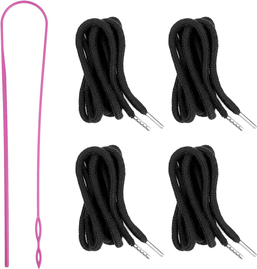 4Pcs Drawstring Cords with 1 Threader Tool, 51 Inch Replacement Drawstring for Sweatpants Jackets Swim Trunks Pants Shorts Hoodies (4 Black, 51 inches)