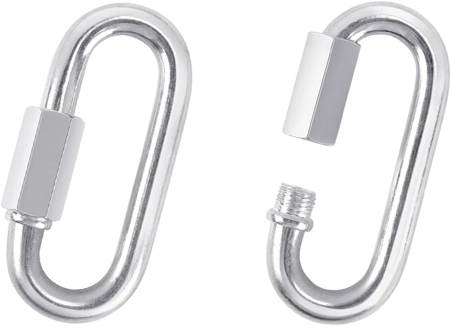 2 Pack M6 D-Shape Silver Stainless Steel Screw Lock Carabiner, Chain Hooks for Outdoor Traveling Equipment, Connecting Hammock (M6-2.2 Inch / 5.6 cm)