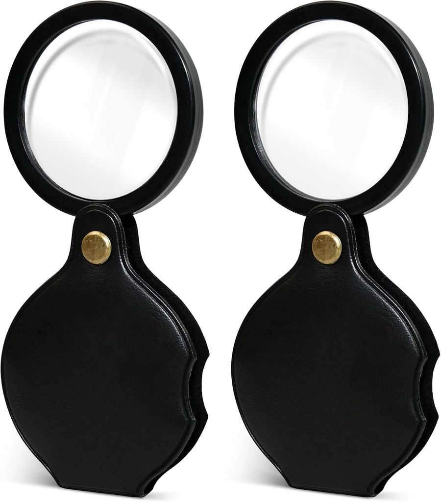 2pcsUpgrade 10x Small Magnifying Glass for Kids and Seniors, Pocket Magnifier with Protective Sheath, Mini Folding Magnifying Glass Reading, Close Work, Repairing, Hobby Or Coins（7cm） (6cm)