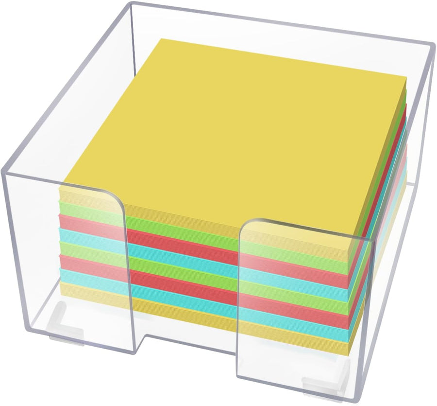 Acrylic Sticky Note Holder, Clear Acrylic Notepad Holder for 3" x 3" Sticky Note Storage, with 200 Sheets Self-Stick Sticky Notes, for Office and Classroom Desk Organization