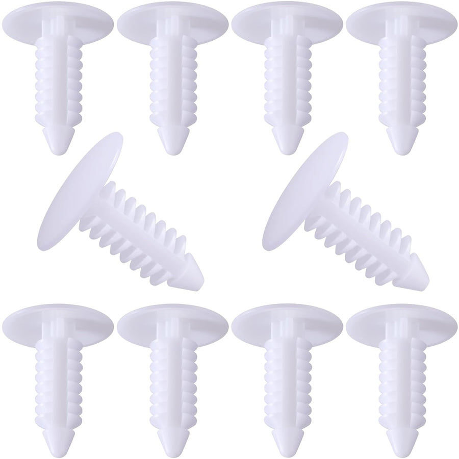 10pcs License Plate Hole Plugs, Universal Bumper Plugs Hole Cover Clips, 7.6mm Rivets Push Pin Retainer Clips Automotive Accessories for Fender Liners Front Bumper Shields Trim Panels- White