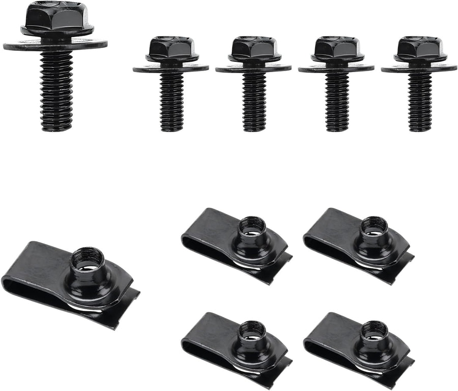 10 PCS Car Body Bolt & U-Nut Kit, Hex Screw U Nut Clip for Fender Bumper Hood Shield Panel Radiator, Universal Automotive Push Pull Metal Fastener Retainer, Car Accessories (10 PCS)