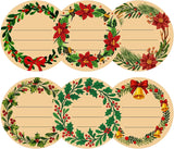 120Pcs Christmas Gift Stickers - 2 Inch Round Kraft Paper Christmas Holiday Wreath Labels Stickers for Gift Wrapping, Party Favors, DIY Crafts