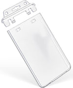 2 Pack Permanent Locking ID Badge Holder for Less Frequently Used Cards Vertical Hard Plastic Case Clear Card Protector Pouch for Passes Access Cards Student IDs Proximity RFID Key Cards