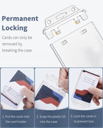 2 Pack Permanent Locking ID Badge Holder for Less Frequently Used Cards Vertical Hard Plastic Case Clear Card Protector Pouch for Passes Access Cards Student IDs Proximity RFID Key Cards