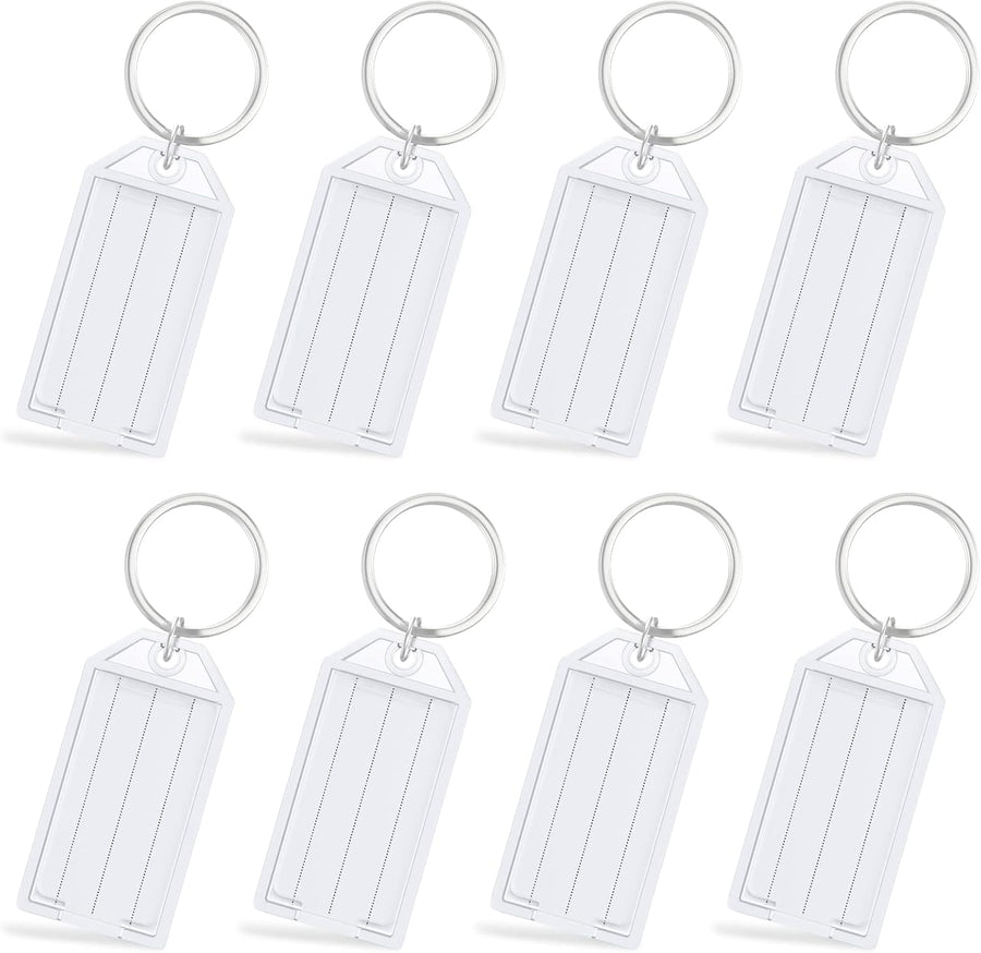2 Inch Tough Plastic Key Tags White Item Identifiers with Blank Paper Labels Transparent Covers and Split Rings