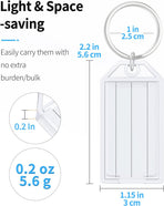2 Inch Tough Plastic Key Tags White Item Identifiers with Blank Paper Labels Transparent Covers and Split Rings