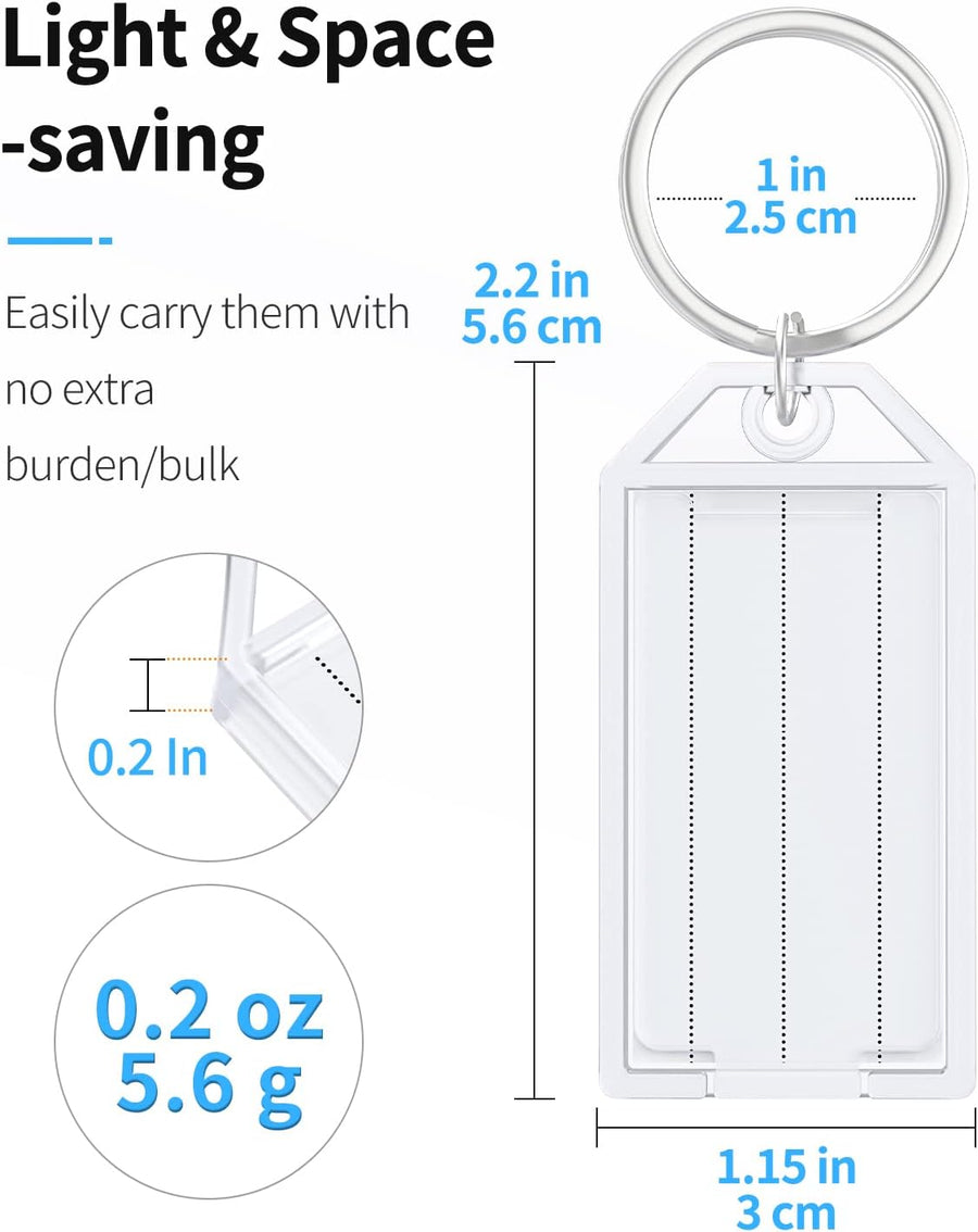 2 Inch Tough Plastic Key Tags White Item Identifiers with Blank Paper Labels Transparent Covers and Split Rings