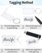 2 Inch Tough Plastic Key Tags White Item Identifiers with Blank Paper Labels Transparent Covers and Split Rings
