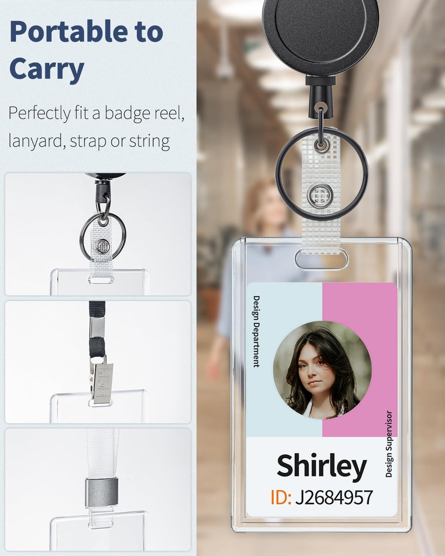 2 Pack Sliding Badge Holder Vertical Clear Card Case Hard Plastic Card Protector Pouch for Office School ID Card Credit Card Proximity Card Driver’s License Pass