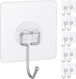 10 Pcs Large Adhesive Hooks for Hanging, 33 lbs (Max) Heavy Duty Wall Hooks, Clear Waterproof Picture Hangers, Self-Adhesive Sticky Hangers for Outdoor Bathroom Kitchen and Office
