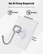 10 Pcs Large Adhesive Hooks for Hanging, 33 lbs (Max) Heavy Duty Wall Hooks, Clear Waterproof Picture Hangers, Self-Adhesive Sticky Hangers for Outdoor Bathroom Kitchen and Office