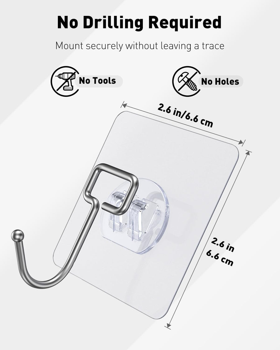10 Pcs Large Adhesive Hooks for Hanging, 33 lbs (Max) Heavy Duty Wall Hooks, Clear Waterproof Picture Hangers, Self-Adhesive Sticky Hangers for Outdoor Bathroom Kitchen and Office