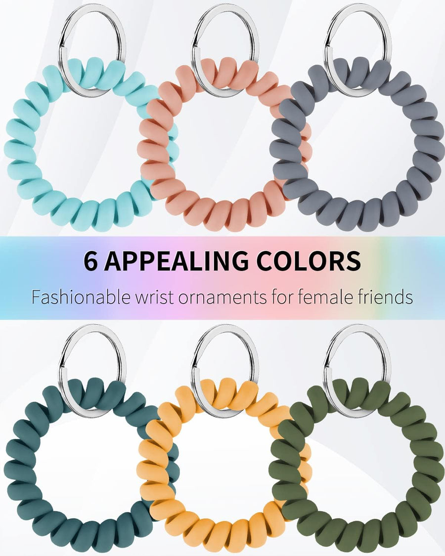 Wristlet Keychain Flexible Plastic Spring Spiral Coil Key Holder with Silver Key Ring Chain Holder Tag