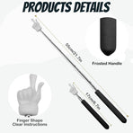 2Pcs Telescopic Teachers Pointer, Extendable Hand Pointer Finger Pointer Stick, Mini Retractable Classroom Pointer for Elementary School Kindergarten Teacher, Classroom Supplies (Black)