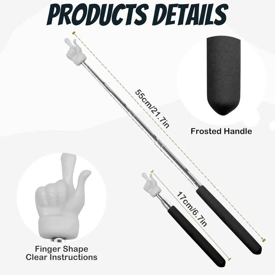 2Pcs Telescopic Teachers Pointer, Extendable Hand Pointer Finger Pointer Stick, Mini Retractable Classroom Pointer for Elementary School Kindergarten Teacher, Classroom Supplies (Black)