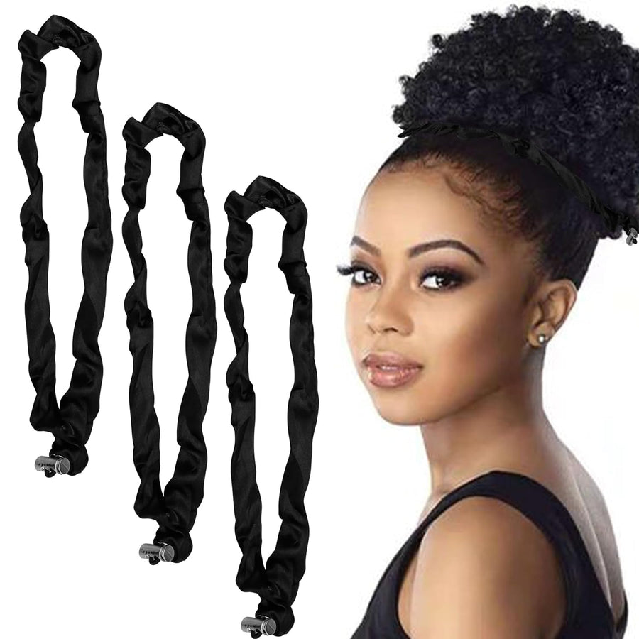 3Pcs Silk Scrunchies: Adjustable Slip Black Satin Hair Ties for Thick, Curly, Natural Hair and Long Afro Ponytail Styles