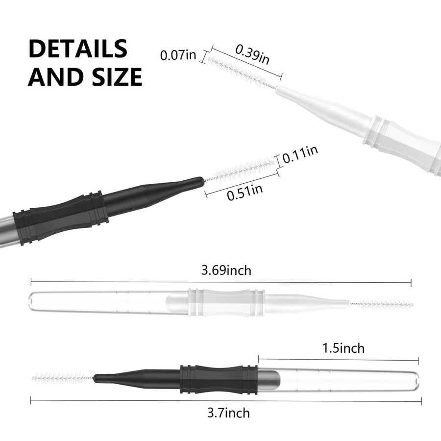 20 Pcs Micro Eyebrow Brush With Cap,Eyebrow Spoolie Brush Micro Eyebrow Lamination Brush 2 Size Multifunctional Micro Spooly Lash Mascara Brush Comb for Eyelash Lift Extensions Brow Clean(White,Black)