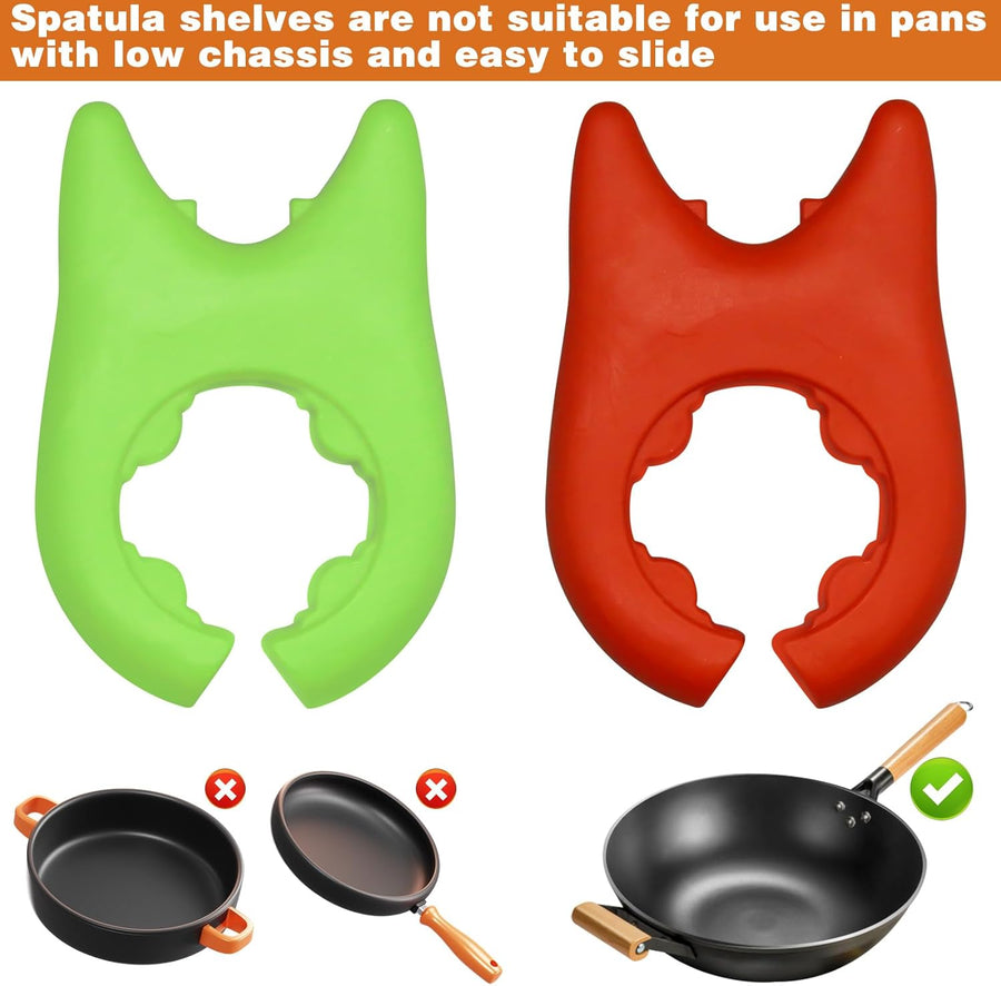 2pcs Silicone Pot Holders, Adjustable Kitchen Silicone Spoon Rest Suitable for Placing Spoons and Spatulas After Cooking in a Steamer Utensil Rest, Anti-Slip Spatula Pot Spoon Holder (Green/Red)
